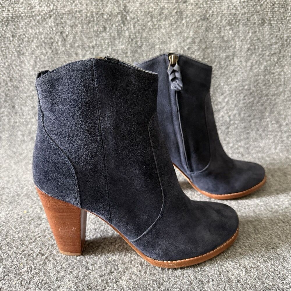 Joie Navy Suede Ankle Bootie Block Heel Zip Closure Women’s Boots 39.5 US 9.5